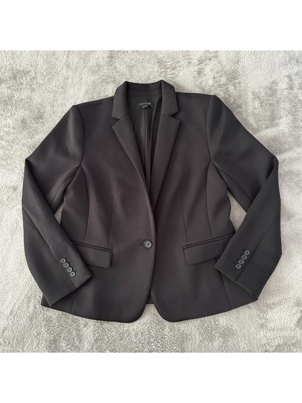 Ann Taylor Black Ponte Scuba Knit Blazer Jacket Womens 12 One Button